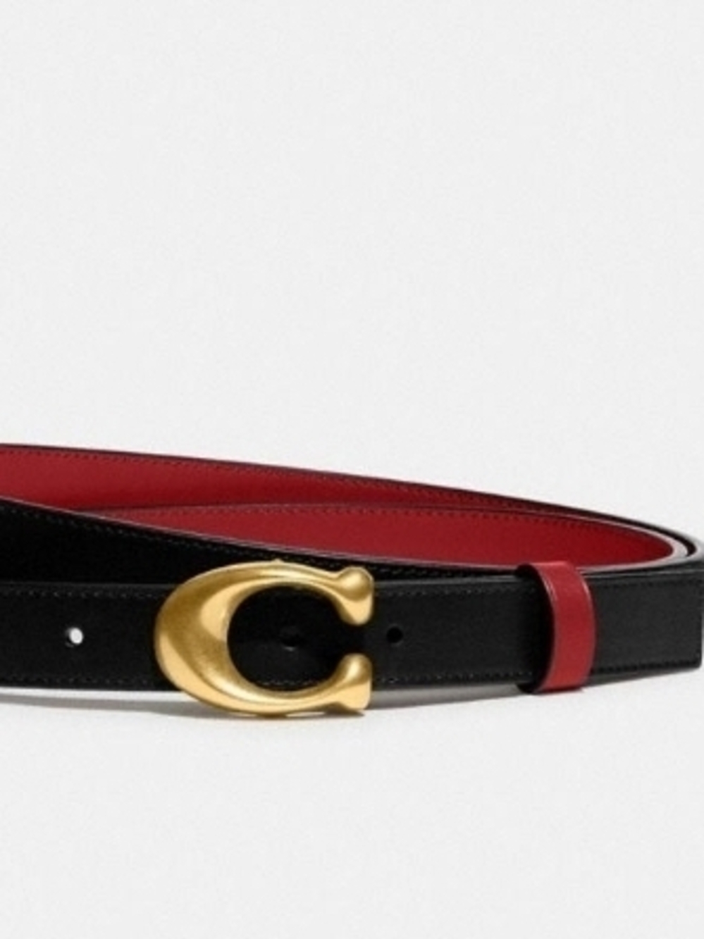 Coach Black and Red Leather Belt with Gold 'C' Buckle - Picture 2 of 16